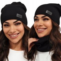 CIEPŁY KOMPLET DAMSKI CZAPKA+ KOMIN PRODUKT POLSKI MODNY ZIMOWY CZARNY