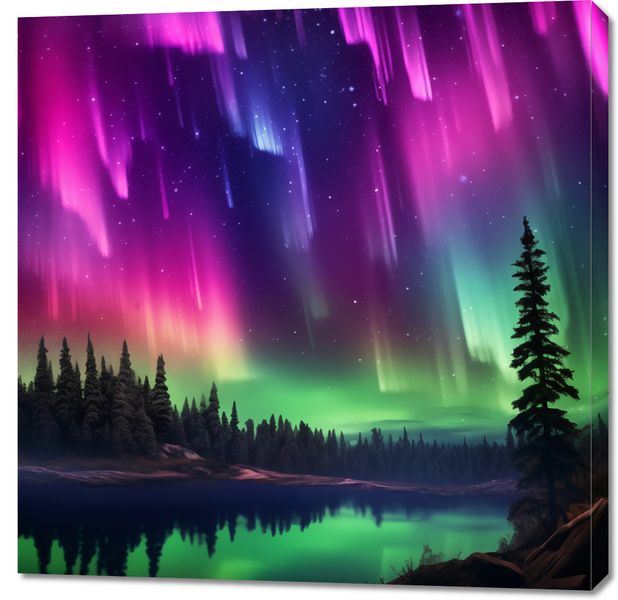 Obraz 90x90cm Zorza Nad Lasem zdjęcie 1