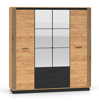 Szafa 4- Drzwiowa z Szufladami i Lustrem 200cm Craft Złoty + Czarny URNI ML