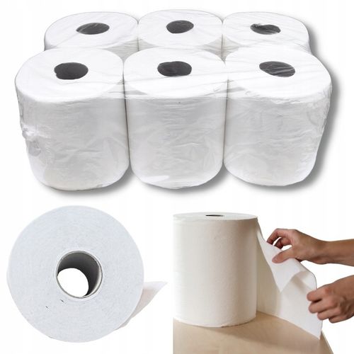 RĘCZNIK PAPIEROWY BIAŁY CELULOZA 6 sztuk x 100m BEZPYŁOWY WYDAJNY na Arena.pl