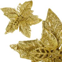 Gwiazda betlejemska, sztuczny kwiat poinsecja 12 cm złoty z brokatem