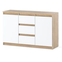 Komoda Do Salonu Sypialni 120cm Szafka Agnes 3 Szuflady Dąb Sonoma Biała
