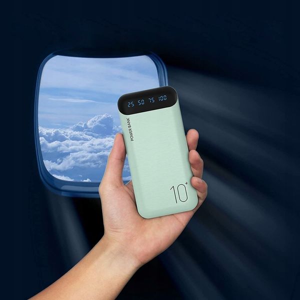POWERBANK 10000mAh 2,4A 2×USB/USB-C SZYBKI WYDAJNY POWER BANK LED ZIELONY zdjęcie 4