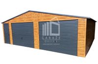 GARAŻ BLASZANY 8m x 7m dwuspad - 2x Brama uchylna + drzwi - antracyt - drewnopodobny 8x7
