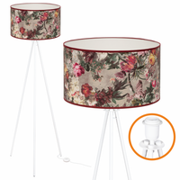 Lampa Trójnóg Trigni Biała - Skandynawski Design abażur Kwiatowy PEONY