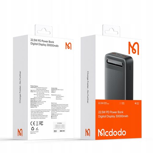 MCDODO Powerbank 30000mAh z wyświetlaczem, 3x USB, USB-C, 22,5W na Arena.pl