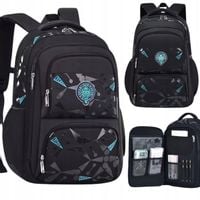 PLECAK SZKOLNY TORNISTER MŁODZIEŻOWY POJEMNY CZARNY DLA CHŁOPCA KL. 1-3