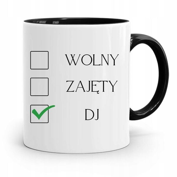Dla Dja Muzyka Kubek Czarny Wolny Zajęty Dj Z Nadrukiem Ze Zdjęciem zdjęcie 1