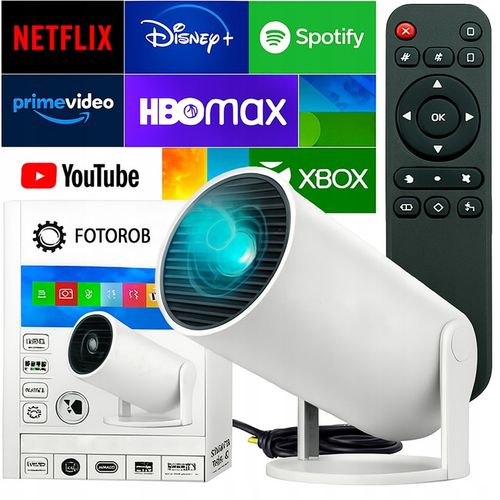 PROJEKTOR RZUTNIK ANDROID TV WIFI FULL HD PRZENOŚNY SMART GŁOŚNIK OBROTOWY na Arena.pl