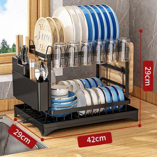 SUSZARKA DO NACZYŃ OCIEKACZ Z ODPŁYWEM DWU POZIOMOWA CZARNA STOJĄCA na Arena.pl