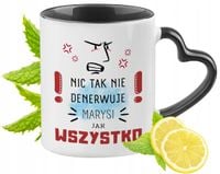 Dla Marysi Kubek Czarny Z Uszkiem W Kształcie Serca Na Prezent Z Nadrukiem