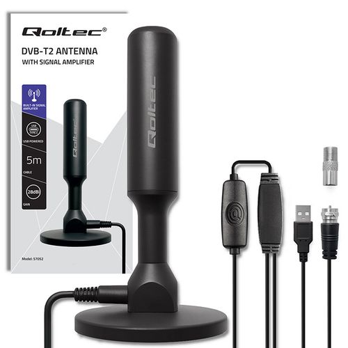Antena DVB-T2 Qoltec 4K, 28dBi, 5m, Wzmacniacz na Arena.pl