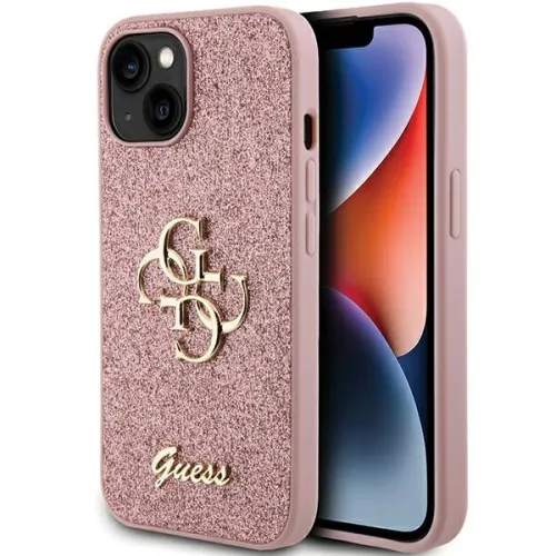 Etui Guess Glitter Script Big 4G na iPhone 15 - różowe na Arena.pl