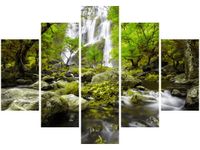 105CM 150CM OBRAZ 5 ELEM WODOSPAD ZIELENI DRUK