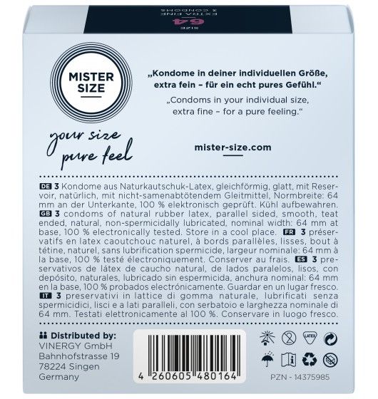 Mister.size 64 Mm Condoms 3 Pieces zdjęcie 2