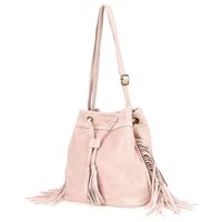 VERA PELLE torebka zamszowa listonoszka worek z frędzlami V477 j.różowa