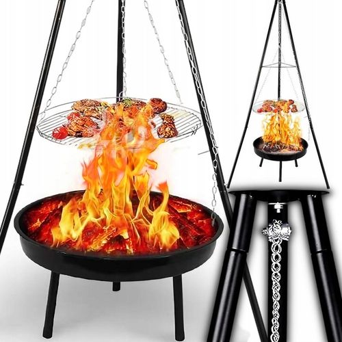 PALENISKO TRÓJNÓG GRILL OGRODOWY OGNISKOWY WISZĄCY DUŻY RUSZT CHROMOWANY 50 na Arena.pl
