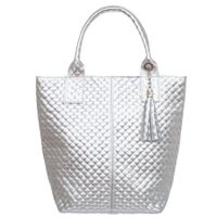 VERA PELLE torebka skórzana shopper pikowana z rączkami V659 srebrna