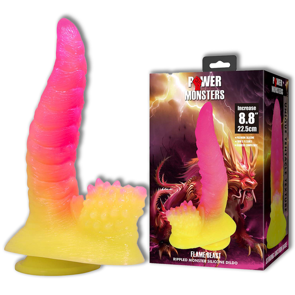 Monster Dildo Flamebeast Ze Stymulatorem Łechtaczki Power Monsters 22,5 Cm zdjęcie 1
