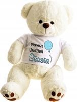 PLUSZOWY Beżowy MIŚ z koszulką na roczek urodziny dla dziecka HAFT