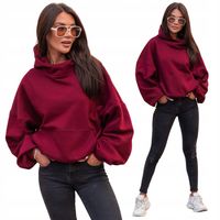 Bawełniana dresowa damska bluza z kapturem na stójce oversize bordowa