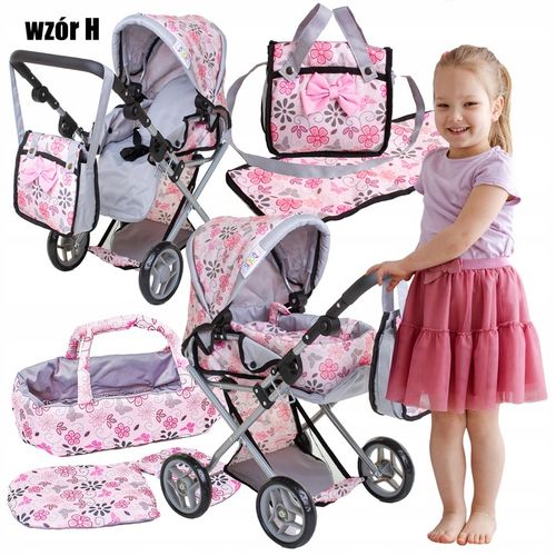 Wózek dla lalek 3w1 ŁÓŻECZKO KRZESEŁKO POŚCIEL TORBA PRZEWIJAK ZESTAW XXL na Arena.pl