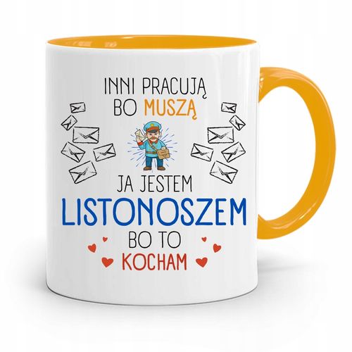 Kubek Żółty Dla Listonosza Jestem Listonoszem Z Nadrukiem Ze Zdjęciem na Arena.pl