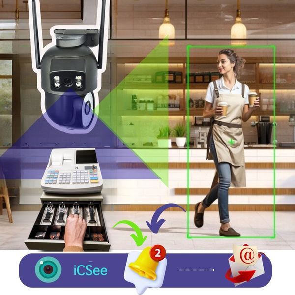 PODWÓJNA KAMERA WIFI IP ZEWNĘTRZNA OBROTOWA ŚLEDZENIE 2X3MPX DOŚWIETLENIE zdjęcie 8