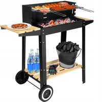 2 x GRILL OGRODOWY WĘGLOWY Z PÓŁKAMI NA KÓŁKACH REGULOWANY RUSZT ROŻEN DUŻY