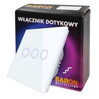 2 x WŁĄCZNIK POTRÓJNY DOTYKOWY SCHODOWY BIAŁY SZKŁO