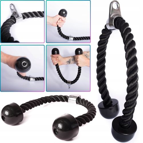 SZNUR UCHWYT DO WYCIĄGU LINA NA TRICEPS MASYWNA I SOLIDNA Z KARABIŃCZYKIEM na Arena.pl