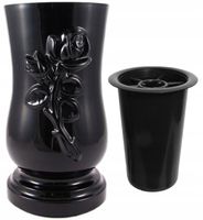 Wazon nagrobny nagrobkowy z RÓŻĄ czarny ciężki wazony nagrobne róża + wkład