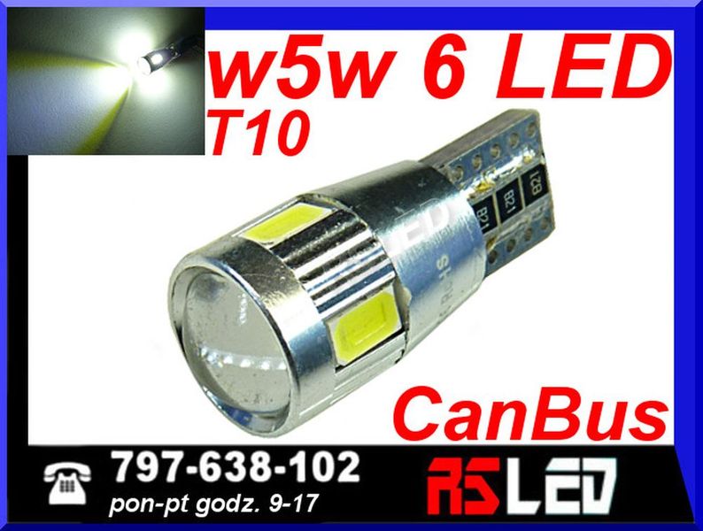 żarówka LED T10 w5w CanBus soczewka can bus 12v biała zimna zdjęcie 1