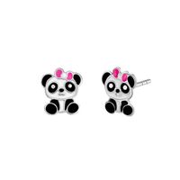 srebrne kolczyki panda dziecięce słodkie z emalią