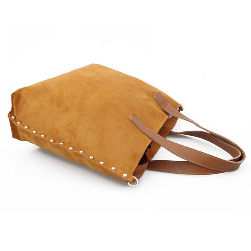 VERA PELLE torebka damska zamszowa shopper z ćwiekami V407 granatowa na Arena.pl