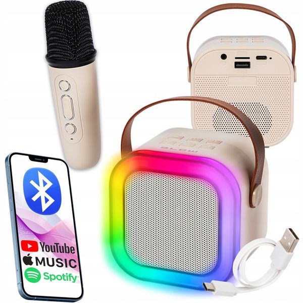 GŁOŚNIK BLUETOOTH PRZENOŚNY KARAOKE RGB MIKROFON USB SD MINI JACK zdjęcie 1