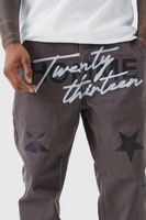 SPODNIE JEANSOWE SZARE PROSTE KLASYCZNE WZÓR NADRUK NAPIS BOOHOOMAN L