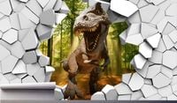 Fototapeta DINOZAUR W KAMIENNEJ ŚCIANIE DZIURA 3D