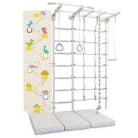 Drabinka gimnastyczna NEXT 5 DINO | ścianka, siatka, trapez, materac 150x100x10