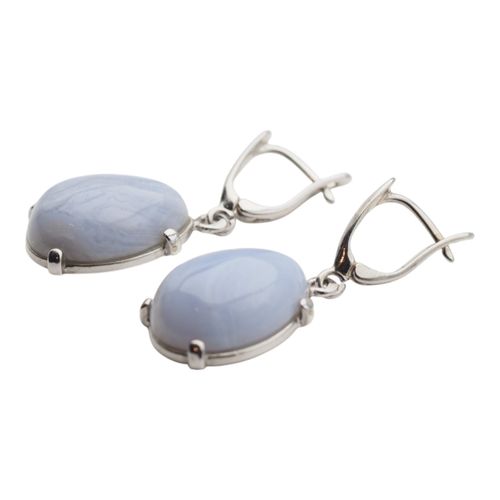 Srebrne kolczyki z Chalcedonem (Blue Lace Agate) – srebro rodowane na Arena.pl