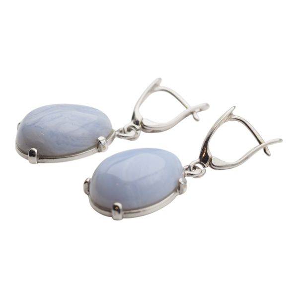 Srebrne kolczyki z Chalcedonem (Blue Lace Agate) – srebro rodowane zdjęcie 3