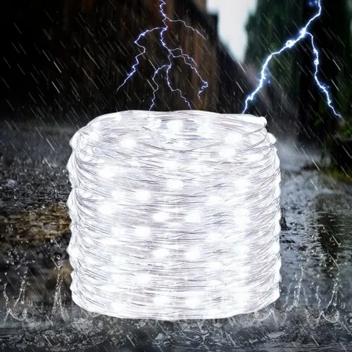 LAMPA SOLARNA GIRLANDA OGRODOWA 100 LED ZIMNA 12m na Arena.pl