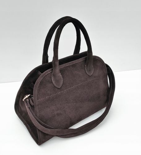 Torebka zamsz kuferek skóra naturalna brązowa czekoladowa espersso na Arena.pl