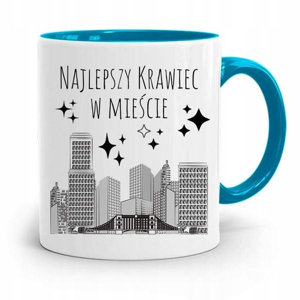 Kubek Błękitny Dla Krawca Najlepszy W Mieście Z Nadrukiem Ze Zdjęciem zdjęcie 1