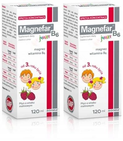 Magnefar B6 Junior Magnez Witamina B6 120 ml płyn o smaku malinowym zdjęcie 1