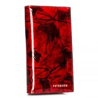 PETERSON portfel damski skórzany lakierowany z motylami P165 czerwony