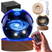 LAMPKA NOCNA BIURKOWA LED SZKLANA KULA GALAKTYKA KOSMOS