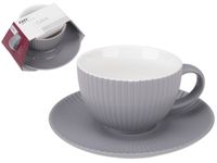Filiżanka ze spodkiem z porcelany 170 ml szary matowy ryflowany wzór prążki
