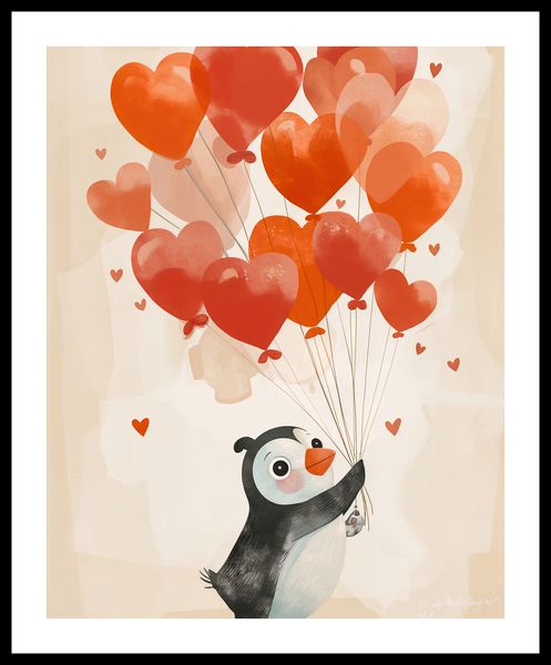 Plakat 40x50cm Pingwinek z Balonami zdjęcie 3
