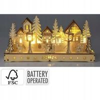 Dekoracja świąteczna z oświetleniem LED 30 cm drewniana wioska brązowa